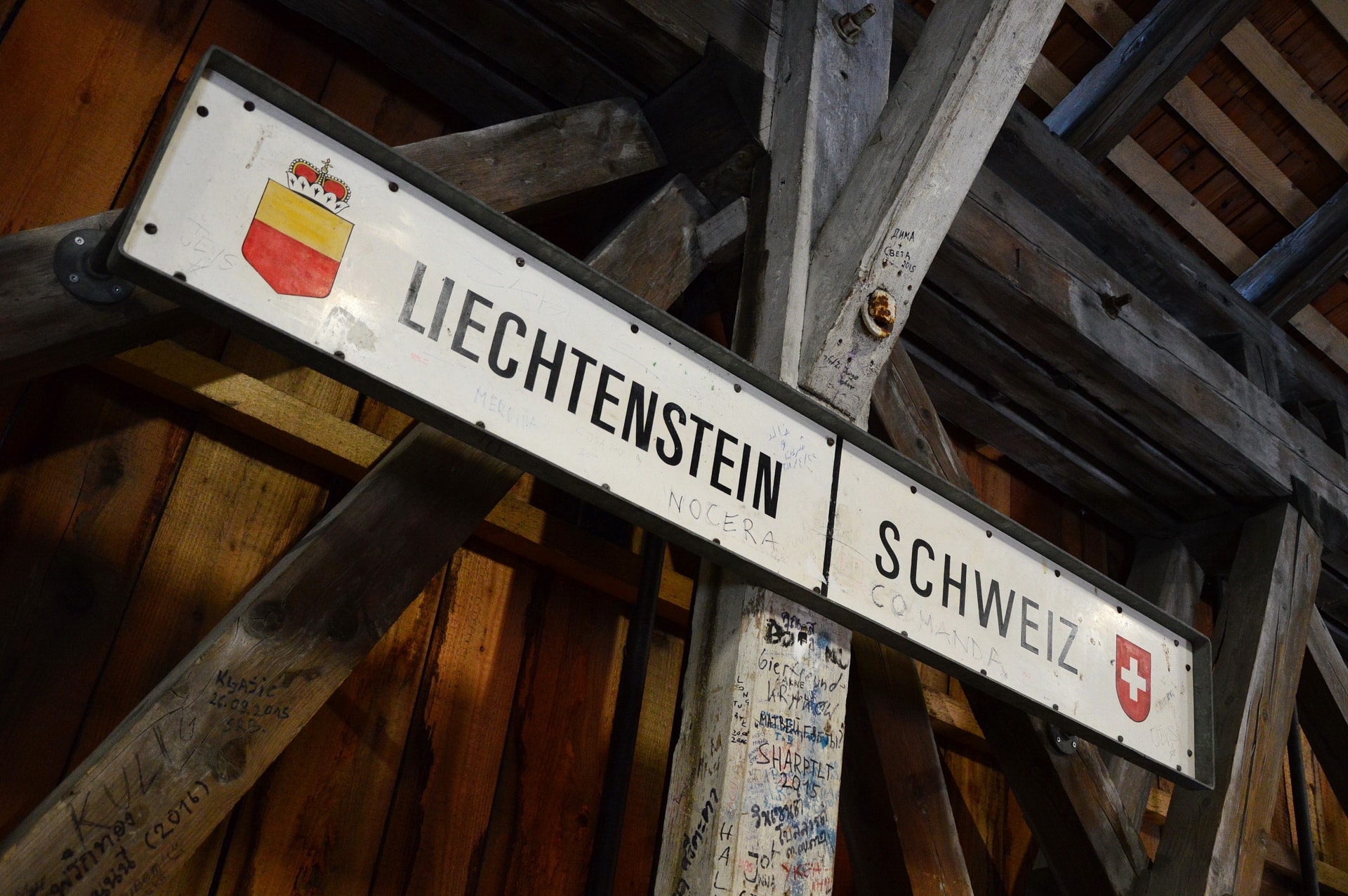 Liechtenstein-Switzerland border in the middle of the Rhine River