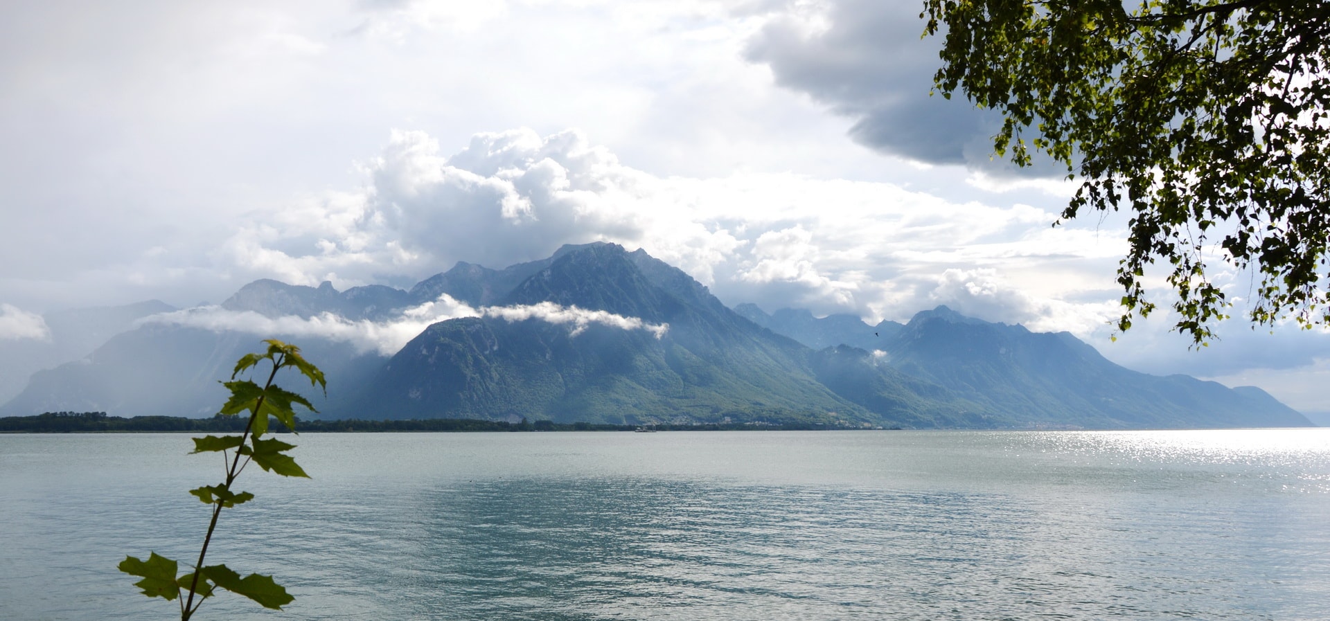 The eastern part of Lake Geneva is surrounded by high mountains