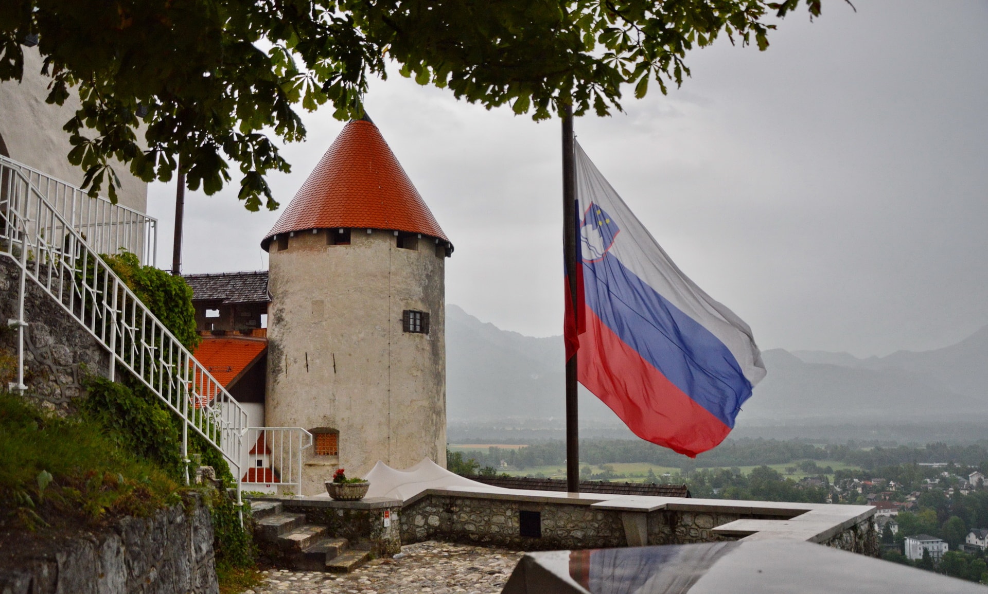 The flag of Slovenia at the Bled Castle